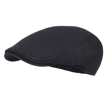 Feinion Men Cotton Newsboy Cap Soft Fit Cabbie Hat (Black)