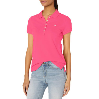 Nautica Womens 5-Button Short Sleeve Breathable 100 Cotton Polo Shirt, Leis Pink, Small