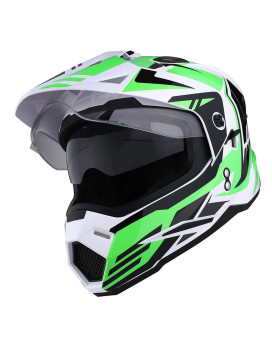 1Storm Dual Sport Motorcycle Motocross Off Road Full Face Helmet Dual Visor Storm Force Green, Size L