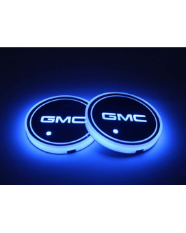 2Pcs Led Car Cup Holder Lights For Gmc, 7 Colors Changing Usb Charging Mat Luminescent Cup Pad , Interior Atmosphere Lamp