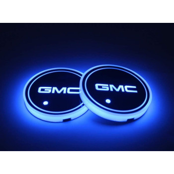 2Pcs Led Car Cup Holder Lights For Gmc, 7 Colors Changing Usb Charging Mat Luminescent Cup Pad , Interior Atmosphere Lamp