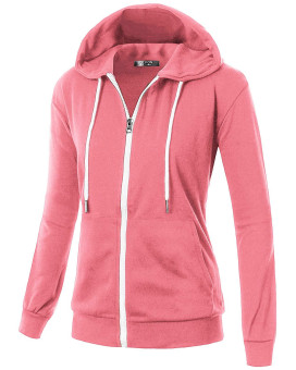Givon Basic Lightweight Zip-Up Hoodie Long Sleeve Thin Jacket For Women With Plus Size Dcf200-Pink-2Xl