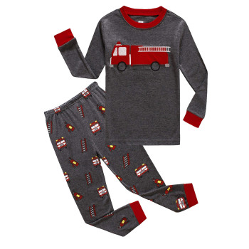 Family Feeling Fire Truck Little Boys Long Sleeve Pajamas Sets Cotton Pyjamas Toddler Kids Pjs Size 4T Grey