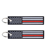 2-Pk Thin Red Line American Flag Keychain Tag With Key Ring & Carabiner - Fireman Firefighter - Keys, Cars, Motorcycles, Backpacks, Luggage, Gifts - Edc