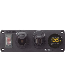 Blue Sea Systems 4366 Water-Resistant Accessory Panel With Circuit Breaker 12V Socket Dual Usb Charger Mini Voltmeter