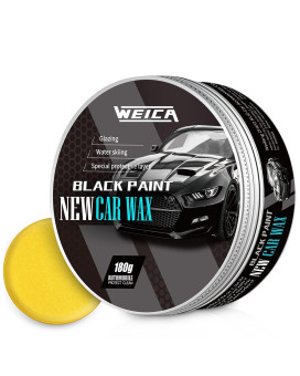 Weica Car Wax Black Solid For Black Cars, Carnauba Car Wax Kit Cleaner, Car Waxing Scratch Resistance Auto Ceramics Coating 180G With Free Waxing Sponge And Towel-Black