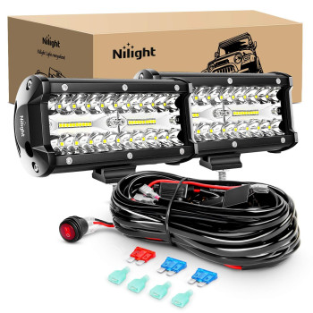 Nilight Zh303 2Pcs 65 Inch 120W Spot & Flood Combo Driving 16Awg Wiring Harness For Led Work Light Triple Rows Off-Road Truck Car Atv Suv, 2 Years Warranty, White