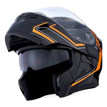 1Storm Motorcycle Modular Full Face Helmet Flip Up Dual Visor Sun Shield: Hb89 Arrow Orange