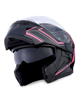 1Storm Motorcycle Modular Full Face Helmet Flip Up Dual Visor Sun Shield: Hb89 Arrow Pink