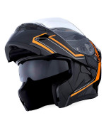 1Storm Motorcycle Modular Full Face Helmet Flip Up Dual Visor Sun Shield: Hb89 Arrow Orange