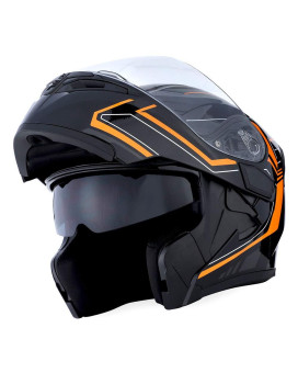 1Storm Motorcycle Modular Full Face Helmet Flip Up Dual Visor Sun Shield: Hb89 Arrow Orange