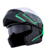 1Storm Motorcycle Modular Full Face Helmet Flip Up Dual Visor Sun Shield: Hb89 Arrow Green