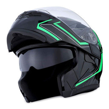 1Storm Motorcycle Modular Full Face Helmet Flip Up Dual Visor Sun Shield: Hb89 Arrow Green