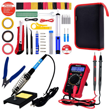 Soldering Iron Kit - Soldering Iron 60W Adjustable Temperature, Digital Multimeter, 5pcs Soldering Tips, Solder Wire, Stand, Desoldering Pump, Solder Wick, Tweezers, Paste [110V US Plug] from Plusivo