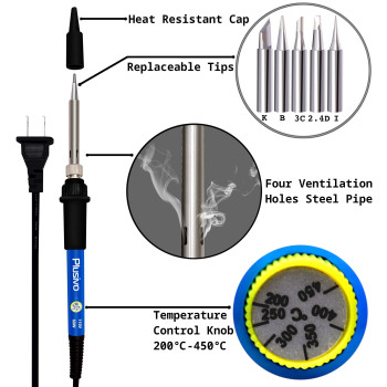 Soldering Iron Kit - Soldering Iron 60W Adjustable Temperature, Digital Multimeter, 5pcs Soldering Tips, Solder Wire, Stand, Desoldering Pump, Solder Wick, Tweezers, Paste [110V US Plug] from Plusivo