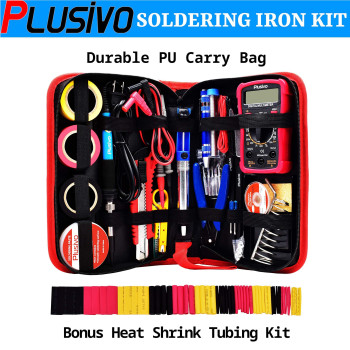 Soldering Iron Kit - Soldering Iron 60W Adjustable Temperature, Digital Multimeter, 5pcs Soldering Tips, Solder Wire, Stand, Desoldering Pump, Solder Wick, Tweezers, Paste [110V US Plug] from Plusivo