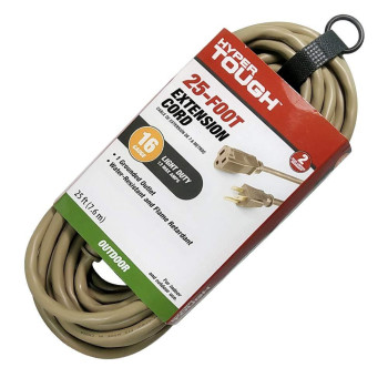 Hyper Tough 25FT 16AWG 3 Prong / 7.6m SJTW 16/3 Tan Single Outlet Outdoor Extension Cord