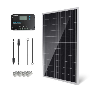 Renogy 100W 12V Monocrystalline Solar Starter Kit W/Wanderer 10A Charger Controller