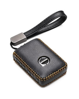 Vitodeco Genuine Leather Smart Key Fob Case Compatible With Volvo Xc40, Xc60, Xc90, S90, S60, V60, V90 2019-2023 (4-Button, Black)