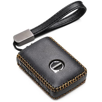 Vitodeco Genuine Leather Smart Key Fob Case Compatible With Volvo Xc40, Xc60, Xc90, S90, S60, V60, V90 2019-2023 (4-Button, Black)