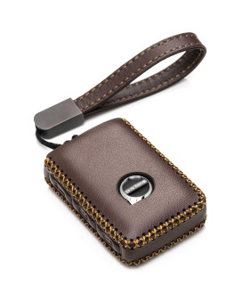 Vitodeco Genuine Leather Smart Key Fob Case Compatible With Volvo Xc40, Xc60, Xc90, S90, S60, V60, V90 2019-2023 (4-Button, Brown)