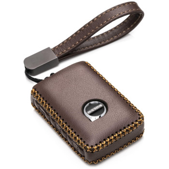 Vitodeco Genuine Leather Smart Key Fob Case Compatible With Volvo Xc40, Xc60, Xc90, S90, S60, V60, V90 2019-2023 (4-Button, Brown)