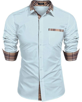 Coofandy Mens Dress Shirts Button Down Long Sleeve Shirts Light Blue Medium