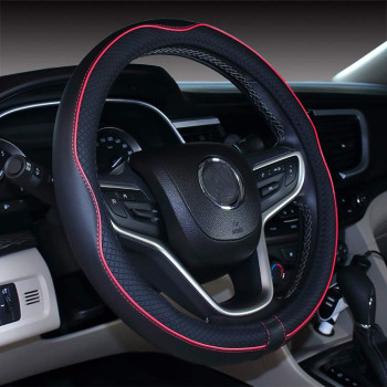 2019 New Microfiber Leather Car Extra Large 19 Inch Steering Wheel Cover For Big Trucks (183-187, Black Red)