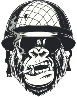 Ew Designs Cool Black And White Gorilla Monkey Soldier Cartoon Vinyl Decal Bumper Sticker (4 Tall)