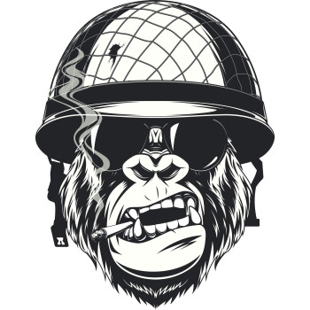 Ew Designs Cool Black And White Gorilla Monkey Soldier Cartoon Vinyl Decal Bumper Sticker (4 Tall)