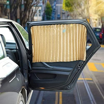 Zatooto Car Side Window Sun Shade - 2 Pcs Beige Magnetic Privacy Sunshades - Curtain Keeps Cooler Screen For Baby Sleeping