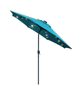 Sunnyglade 9 Solar Led Lighted Patio Umbrella With 8 Ribstilt Adjustment And Crank Lift System (Teal Blue)