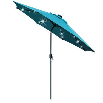 Sunnyglade 9 Solar Led Lighted Patio Umbrella With 8 Ribstilt Adjustment And Crank Lift System (Teal Blue)