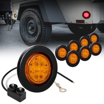 8Pc 25 Amber Round Trailer Led Clearance Marker Lights Dot Fmvss 108] Sae P2] Reflector Lens] Grommet] Flush-Mount] Waterproof Ip67] Marker Clearance Lights For Trailer Truck