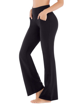 Ewedoos Bootcut Yoga Pants For Women High Waisted Yoga Pants With Pockets For Women Bootleg Work Pants Workout Pants (Black, Xx-Large)