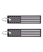 2-Pk American Flag Keychain Tag With Key Ring & Carabiner - Keys, Cars, Motorcycles, Backpacks, Luggage, Gifts - Edc (Black White)