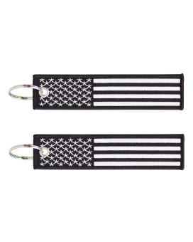 2-Pk American Flag Keychain Tag With Key Ring & Carabiner - Keys, Cars, Motorcycles, Backpacks, Luggage, Gifts - Edc (Black White)