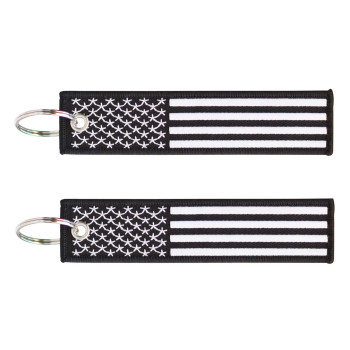 2-Pk American Flag Keychain Tag With Key Ring & Carabiner - Keys, Cars, Motorcycles, Backpacks, Luggage, Gifts - Edc (Black White)