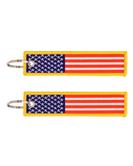 2-Pk American Flag Keychain Tag With Key Ring & Carabiner - Keys, Cars, Motorcycles, Backpacks, Luggage, Gifts - Edc (Red White Blue Gold)