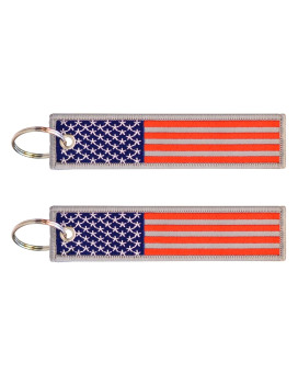 2-Pk American Flag Keychain Tag With Key Ring & Carabiner - Keys, Cars, Motorcycles, Backpacks, Luggage, Gifts - Edc (Red Blue Grey)