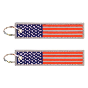 2-Pk American Flag Keychain Tag With Key Ring & Carabiner - Keys, Cars, Motorcycles, Backpacks, Luggage, Gifts - Edc (Red Blue Grey)