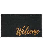 Mdesign Non-Slip Rectangular Coir And Rubber Entryway Welcome Doormat With Natural Fibers For Indoor Or Outdoor Use - Decorative Script Design - Blacknaturalbeige