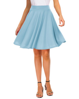 Exchic Womens Casual Stretchy Flared Mini Skater Skirt Basic A-Line Pleated Midi Skirt (S, Light Blue)