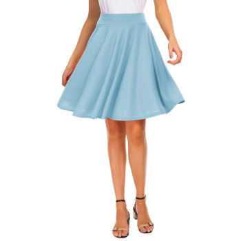 Exchic Womens Casual Stretchy Flared Mini Skater Skirt Basic A-Line Pleated Midi Skirt (S, Light Blue)