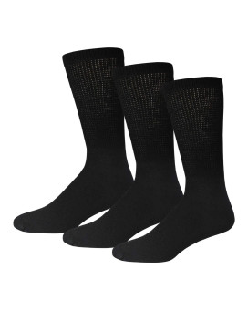 3 Pairs Of Cotton Diabetic Neuropathy Crew Socks (9-11, Fits Mens Shoe Size 7-95, Black)