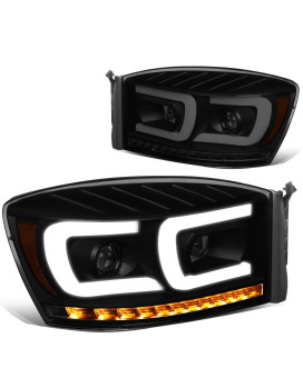 Auto Dynasty Smokedamber Dual Led Drl Sequential Turn Signal Projector Headlights Compatible With Dodge Ram 1500 2500 3500 06-09