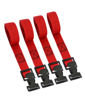 Xstrap Standard 4Pk 1 X 5-12Ft Just Clip All-Purpose Lashing Strap, Alligator Thumb Buckle Cargo Secure Utility Webbing, Red