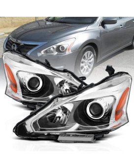 Amerilite 2013-2015 Projector Chrome Housing Replacement Halogen Car Headlights Pair For Altima 4Dr Sedan - Driver And Passenger Side, Vehicle Light Assembly, Chrome