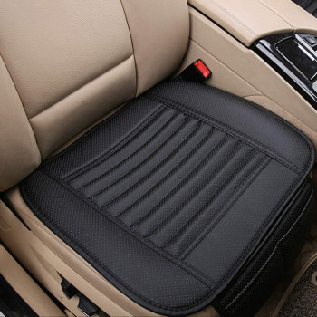 D-Lumina 2Pcs Front Seat Covers - Leather Car Seats Bottom Cover Cushion Pad Mat Protector, Bamboo Charcoal Filled, Universal For 4 Season, Black (215 A 2406 Inch)