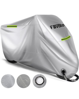 Favoto Motorcycle Cover Waterproof Outdoor Motorbike Vehicle Cover 104 Long Xxxl All Reason Uv Protection With Night Reflective Strips Windproof Buckle Lock-Holes Storage Bag Silver